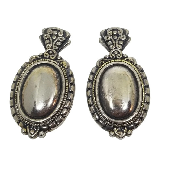 VINTAGE SILVERPLATED ART NOUVEAU STYLE LARGE STATEMENT EARRINGS - Picture 2 of 3